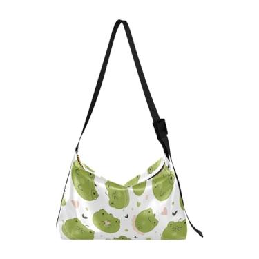 Imagem de Camuflagem Dino Grunge Verde Hobo Bolsas de Couro para Mulheres Grande Bolsa de Ombro com Estampa Animal, Sapos fofos engraçados infantis