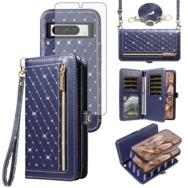 Imagem de Asuwish Capa de celular para Google Pixel 8 Pro 5G carteira com zíper destacável magnética protetora de tela alça transversal Bling Flip suporte para cartão de crédito Pixel8Pro Pixel8 XL Eight 8Pro