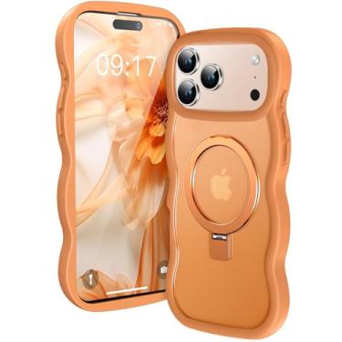 Imagem de [Linda moldura ondulada + suporte magnético] Capa projetada para iPhone 17 Pro Max, [Apto para MagSafe] Capa protetora de silicone translúcido com anel magnético para iPhone 17 Promax 6,9 polegadas