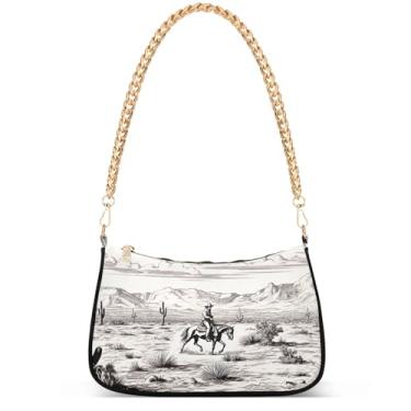 Imagem de Bolsa feminina com pintura Regatta Claude Monet Hobo Party Clutch feminina moderna com corrente sobre ombro, Paisagem de cactos de cavalo de cowboy