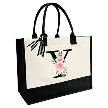 Imagem de Sacola de lona com carta impressa, presentes personalizados para mulheres, mães, amigas, professoras, bolsas de praia premium com zíper, S, Large