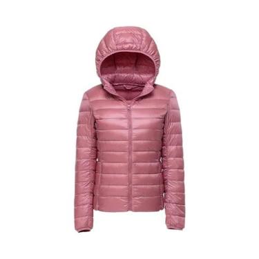 Imagem de Jaqueta Puffer Feminina Com Capuz De Pluma De Pato Branca Ultra Leve E