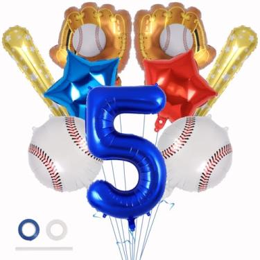 Imagem de Balões de beisebol, decorações de 1º aniversário de beisebol, balão número 1 de 101 cm para crianças, aniversário, esportes temáticos, artigos de festa (número 5)