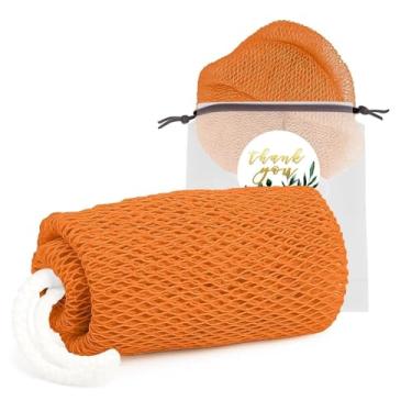 Imagem de 1 esponja de rede esfoliante africana, esfregão traseiro de tira longa, acessórios de banho de chuveiro para esfoliante corporal (Bronze)