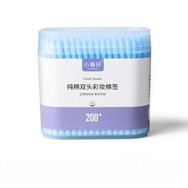 Imagem de 200 peças almofadas de algodão de ponta dupla cotonete de madeira pontiaguda caixa removedor de maquiagem limpeza de orelha algodão descartável para limpeza pessoal remoção de maquiagem suave