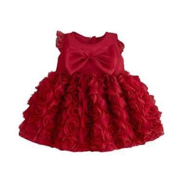 Imagem de Vestido De Princesa Com Saia De Rosa Vermelha Para Menina De 0 a 3 Ano