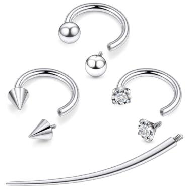 Imagem de Tkzndnm F136 titânio 20/18/16/14g 8/10/12 mm Ferradura nariz lábio septo piercings anéis cartilagem hélice tragus daith brincos joias para mulheres homens, 20g*1/2in-12mm, Metal, Zircônia cúbica