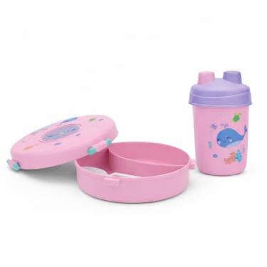 Imagem de Kit Marmita Infantil Desenho Baleia - Lancheira Grande Talheres e Garrafa 500ml Resistente Com Travas de Segurança Sanduicheira com Compartimentos