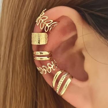 Imagem de Conjunto de 10 pares minimalistas de orelha a céu aberto para mulheres, brincos de hélice oca de encaixe, joias de argola de cartilagem sem perfuração, conjunto de presente boho chique, Small, Metal