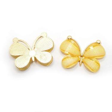 Imagem de Colagem Borboleta Metal com Vidro Dourada 22x29mm 5pçs 25g Artesanato 