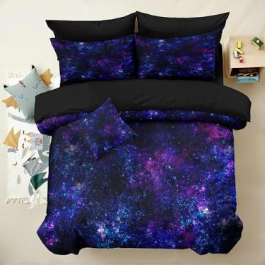 Imagem de Yadangxiawa Jogo de cama casal com 6 peças, galáxia, para adolescentes, com 1 colcha + 1 lençol de cima + 1 lençol com elástico + 2 fronhas + 1 capa de almofada (Galaxy Full)