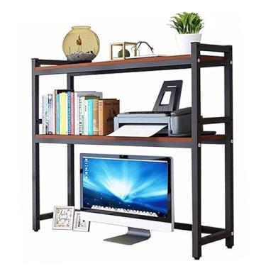 Imagem de Estante de mesa para mesa de computador - Rack organizador de mesa ajustável de ferro forjado, prateleira de exibição multiuso para bancada, estante de mesa de 2 camadas para mesa de computador