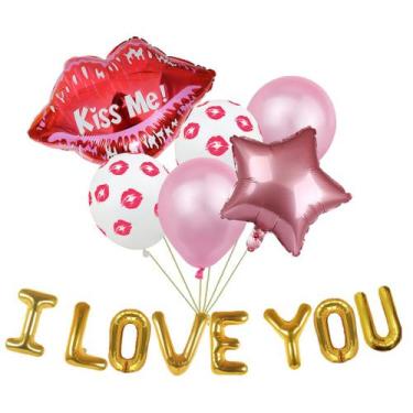 Imagem de Kit de balões I LOVE YOU Red Lip Mylar e Latex, 7 unidades - yiweisai