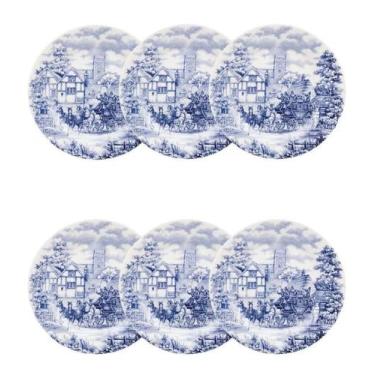 Imagem de Kit Jogo 6 Pratos Sobremesa Biona Cena Inglesa em Cerâmica Decorada 18