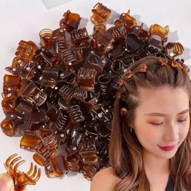 Imagem de 100 peças de grampos de cabelo pequenos para mulheres meninas preto plástico transparente rabo de cavalo grampo de cabelo acessórios para cabeça (bBown)
