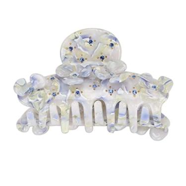Imagem de Cryfokt Garra de Cabelo de Flor Coreana Elegante Clipe de Garra Brilhante para Lavagem de Rosto e Maquiagem, Material de Longa Duração (Azul claro)