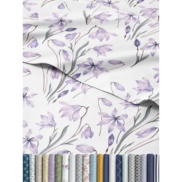 Imagem de Jogo de lençol King dividido com 5 peças roxas – lençol de cima floral 108 x 102, 2 lençóis com elástico 99 x 203 cm e 2 fronhas 50 x 102 cm – Bolso profundo, lençol botânico macio – Conjunto de