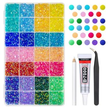 Imagem de qiipii 24000 peças 14 cores, 3 mm, 4 mm, strass de resina AB transparente com cola B7000 para artesanato deslumbrante, pedras coloridas, cristais, pedras preciosas, diamantes para unhas, rosto