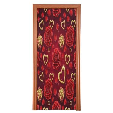 Imagem de ATTX Capa de porta da frente rosa dos namorados - decoração de férias de tecido elástico lavável para festas, casa, decoração de porta da frente, 83 x 98 polegadas (83)