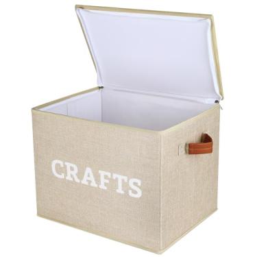 Imagem de Lukeline Caixa de armazenamento de artesanato para organização, 43 cm C x 33 cm L x 33 cm A grande caixa organizadora de suprimentos de artesanato dobrável com tampa para prateleiras, armário, livros