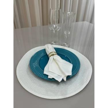 Imagem de Jogo Americano Mesa Posta Impermeável Redondo ou Retangular para Jantar e Eventos – Kit 4 ou 6 Lugares Decorativo Luxo (6. Branco,6 unidades)
