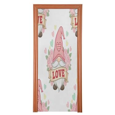 Imagem de ATTX Capa de porta da frente padrão de gnomos dos namorados - decoração de férias de tecido elástico lavável para festas, casa, decoração de porta da frente, 998 x 98 polegadas (998)