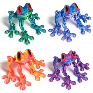 Imagem de 4 peças de sapo magnético impresso em 3D, ímãs de geladeira de sapo fofo realistas articulados saltando sapo ímãs de geladeira decoração de presente criativo para casa, escritório, carro, cozinha