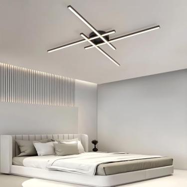 Imagem de Luminária de teto LED moderna de 125 cm, embutida, com temperatura de cor de 3000K a 6000K, dimerizável, para sala de estar, com controle remoto, em acrílico, ideal para quarto, sala de jant