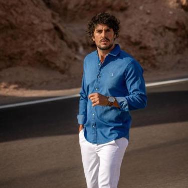 Imagem de Camisa Amil Masculina Jeans Manga Longa Slim Sem Bolso Luxuosa 1877, D