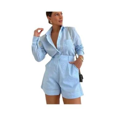 Imagem de Conjunto Feminino Casual De Verão Com Manga Longa Em 2 Peças, Camisas 