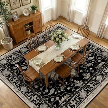 Imagem de RELEANY Tapetes de área quadrados 3 m lavável, antiderrapante, estampa floral, vintage, tapete medalhão para sala de estar, quarto, sala de jantar, preto, marrom, neutro, caramelo escuro