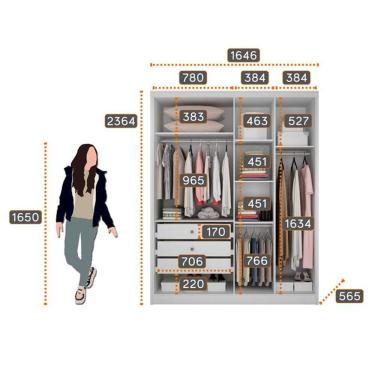 Imagem de Guarda Roupa Solteiro Sevilha Com Espelho E Gaveteiro Milão Com Chave Neve - Novo Horizonte