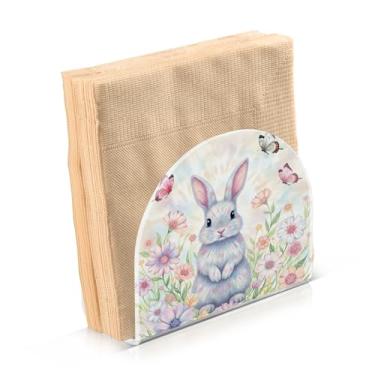 Imagem de Feliz Dia de Páscoa Ovos de Coelhinho Flores Primavera 05 Porta-guardanapos para Mesa Decoração de Cozinha Suportes de Guardanapo de Papel Acrílico para Sala de Jantar Interior Exterior Festa