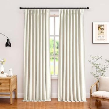 Imagem de Cortinas blecaute de linho plissadas Pinch - Cortina 100% preta para quarto e sala de estar, cortinas de escurecimento de quarto com camada dupla extralonga isolamento térmico com ganchos, natural, 2