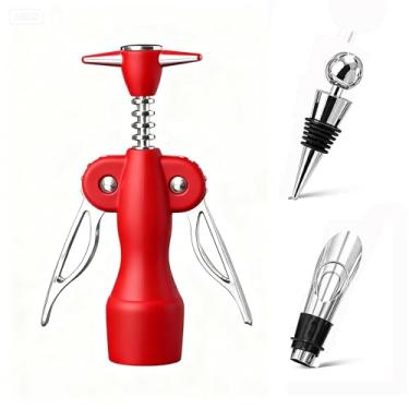 Imagem de Conjunto de abridor de vinho saca-rolhas inspirado na beleza com tampa de garrafa e despejador de aerador design de asa dupla
