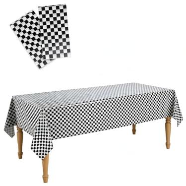 Imagem de MALANKU Toalhas de mesa descartáveis pretas e brancas para decoração de festa de aniversário com tema de carro de corrida de dois monstros rápidos, 137 x 272 cm, 2 pacotes