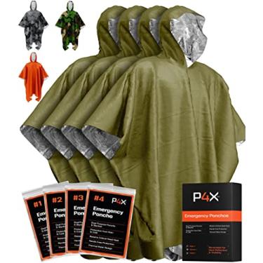 Imagem de PREPARED4X Poncho de emergência com forro de cobertor Mylar – Poncho de chuva verde resistente, impermeável, resistente ao vento para atividades ao ar livre, acampamento e kits de emergência de carro