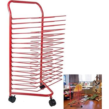 Imagem de Estante de secagem móvel de metal empilhável, 16 prateleiras flexíveis, painéis de pintura de artistas, armazenamento de arte, suporte de exibição com rodas para sala de aula, estúdio de arte e uso