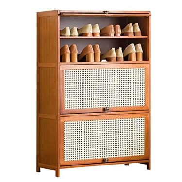 Imagem de Armário de sapatos de bambu com portas de vime moderno organizador de armazenamento de sapatos de entrada para corredor, banheiro, cozinha, armário de sapato, armário de armazenamento de sapatos
