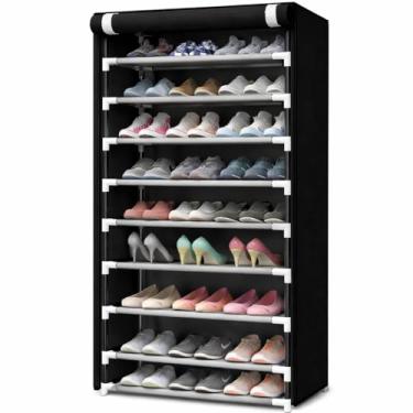 Imagem de Porta Sapatos Sapateira Fechada Armário Organizador Dobrável 9 Prateleiras Preta