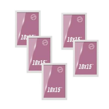 Imagem de Kit 5 Molduras Porta Retrato Branco 10x15 A6 com Vidro Sala Quarto