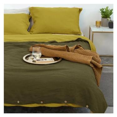 Imagem de Jogo de cama, 100% linho puro, conjunto de capa de edredom Queen King AB, roupa de cama nórdica, 1 capa de colcha 2 fronhas (E 200 x 230 cm)