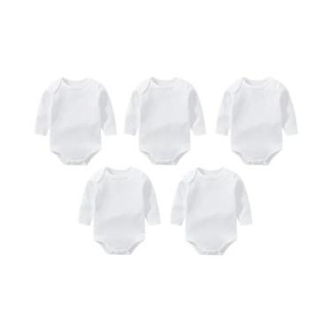Imagem de Bodies De Bebê De Manga Longa Brancos 0-12 Meses, Macacões De Algodão 