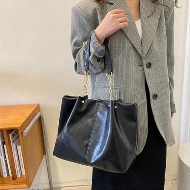 Imagem de Bolsa grande, bolsas de ombro femininas, bolsa axilas de couro PU, bolsa vintage bolsas de trabalho espaçosas para viagens e uso diário, Preto