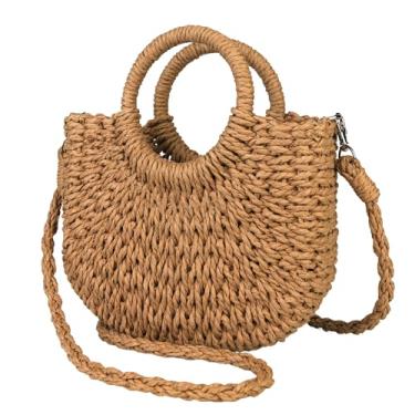 Imagem de Ondeam Bolsa de ombro boho, bolsa tiracolo de tecido de palha, bolsa clutch para noite para mulheres, Marrom, Medium