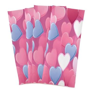 Imagem de Wassud Toalhas de cozinha corações azuis e fofos panos de prato de cozinha pacote com 4 panos de prato macios com laço para pendurar toalha de mão de secagem rápida super absorvente toalhas de chá de