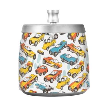 Imagem de STAYTOP Cinzeiro de carro de desenho animado com tampa, aço inoxidável à prova de vento, cinzeiro sem fumaça, grande cinzeiro de cigarro ao ar livre para decoração de escritório em casa
