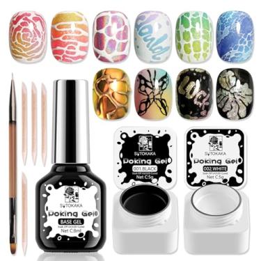 Imagem de SUTOKAKA Conjunto de esmalte de gel preto e branco com base profissional para cutucar gel e pincel, gel multifuncional de pintura de renda para unhas, design de arte, letras, onda, flor, manicure