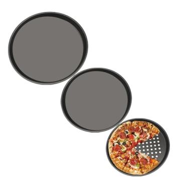 Imagem de Haodlay Conjunto de forma de pizza, forma de pizza de aço carbono com orifícios, bandeja antiaderente para forno, formas redondas perfuradas de aço carbono para assar pizza de aço carbono para assar