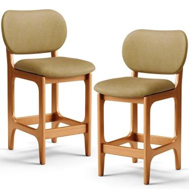 Imagem de Kit 02 Banquetas Baixa Bar Cozinha E Sala De Jantar Fixa Betta L02 Imbuia Couríssimo Casco Fendi - Lyam Decor